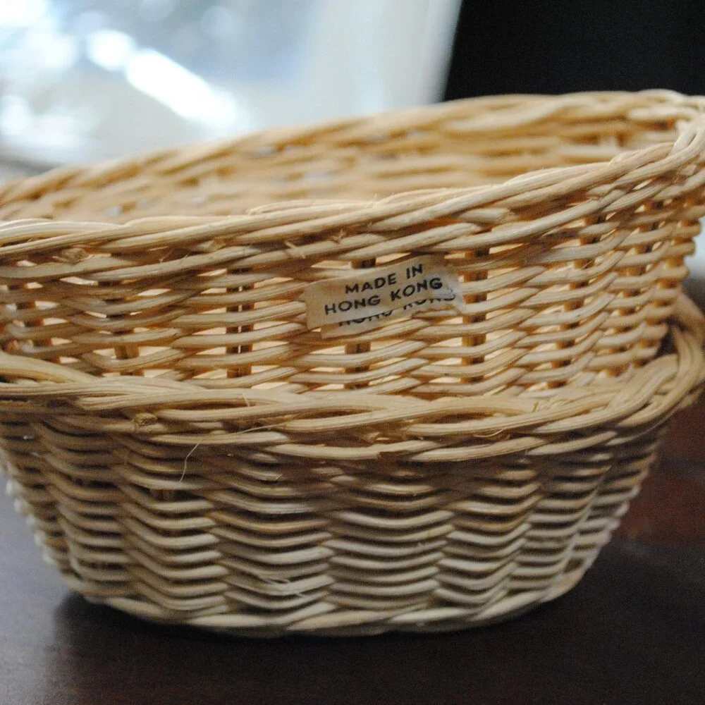 Lot of 4 Vintage Mini Wicker Baskets made in Hong Kong